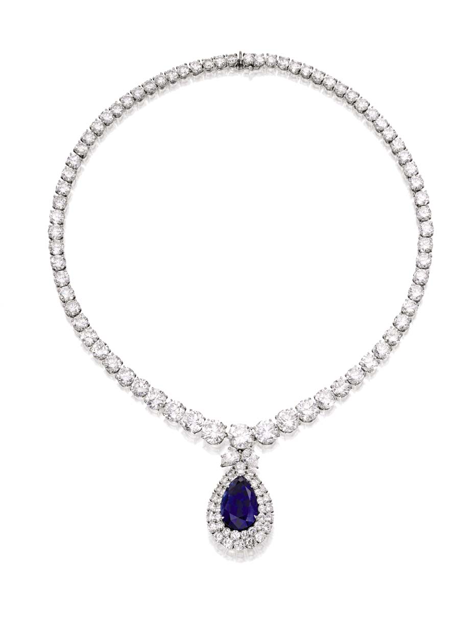 Sapphire and diamond Harry Winston necklace in platinum